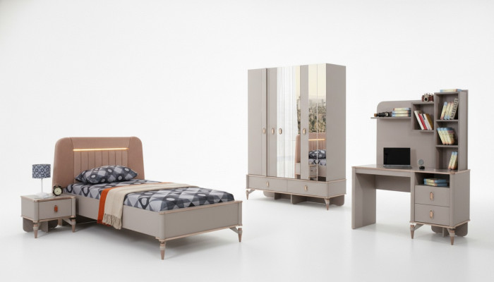 Children's furniture girl's bedroom bed children's bed beige wood set 4-piece