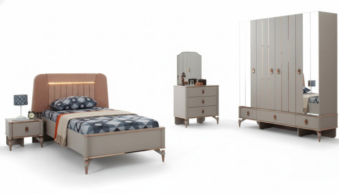 Youth bed children's furniture children's bed complete beige wood set 5-piece modern