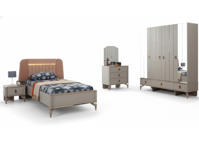 Youth bed children's furniture children's bed complete beige wood set 5-piece modern