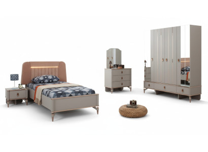 Complete Youth Bed Children's Furniture Children's Bed Beige Wood Set 5-Piece Modern
