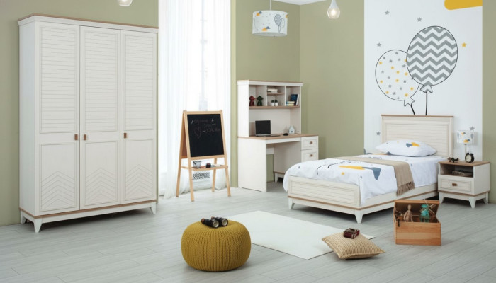 Bedroom sets, youth bed, children's bed, white wood, 4-piece set, modern bed