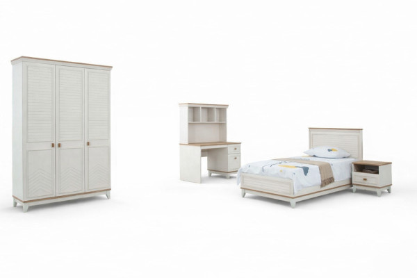 Bedroom sets, youth bed, children's bed, white wood, 4-piece set, modern bed