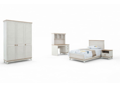 Bedroom sets, youth bed, children's bed, white wood, 4-piece set, modern bed