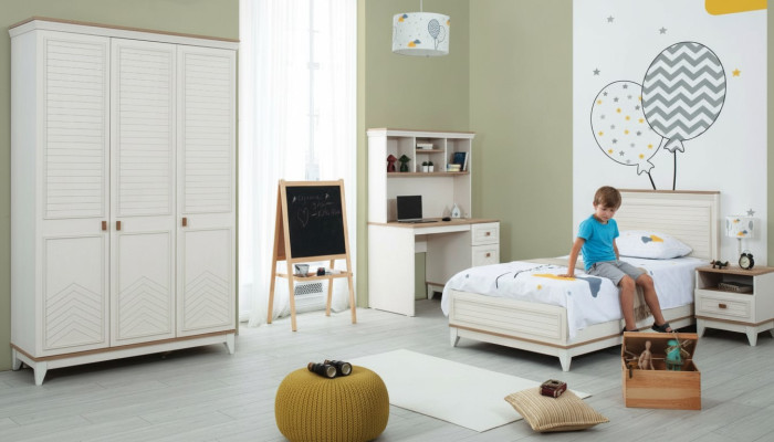 Children's bed bedroom sets youth bed white wood 4-piece set bed