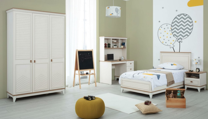 Children's bed bedroom sets youth bed white wood 4-piece set bed