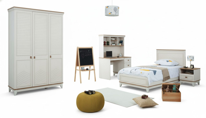 Children's bed bedroom sets youth bed white wood 4-piece set bed