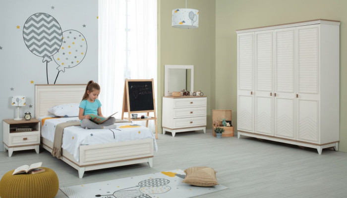 Complete youth bed children's furniture children's bed white wood set 5-piece dresser
