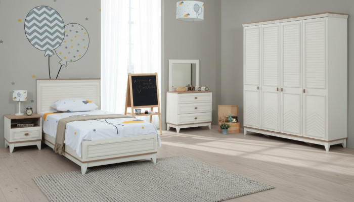 Complete youth bed children's furniture children's bed white wood set 5-piece dresser
