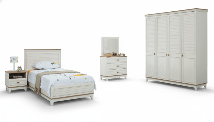 Complete youth bed children's furniture children's bed white wood set 5-piece dresser