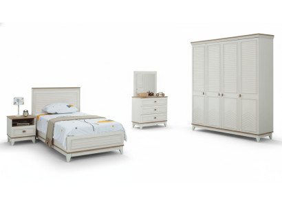 Complete youth bed children's furniture children's bed white wood set 5-piece dresser