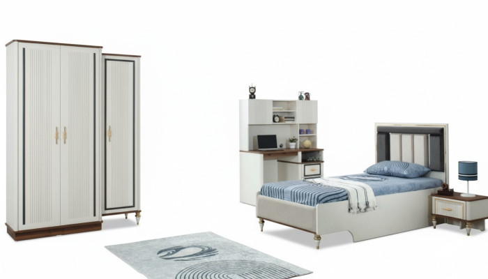 Complete youth bed children's furniture children's bed white wood set 4-piece modern