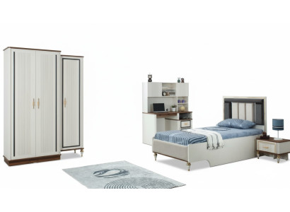 Complete youth bed children's furniture children's bed white wood set 4-piece modern