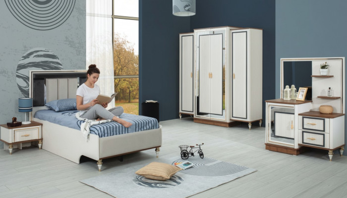 Bedroom sets youth bed children's bed white wood set 5-piece bed modern