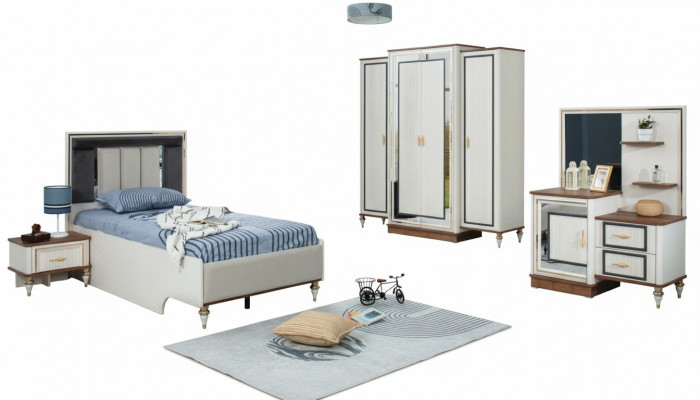 Bedroom sets youth bed children's bed white wood set 5-piece bed modern