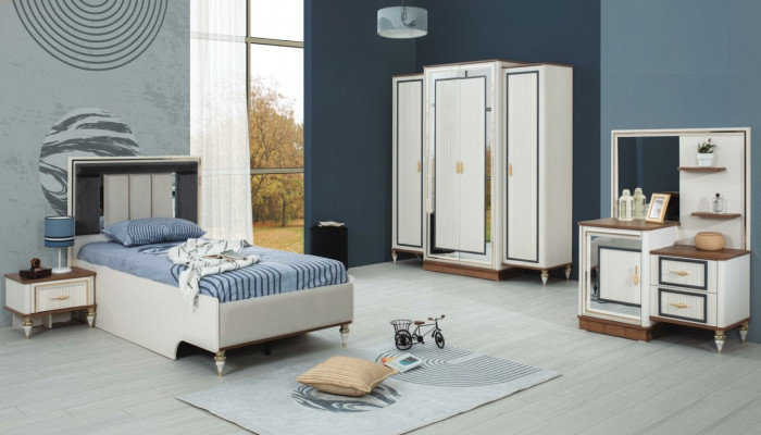 Children's room set bed children's bed children's furniture white wood set 5-piece