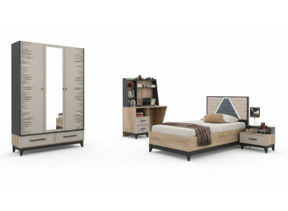 Children's furniture, youth bed, children's room bed, children's bed, brown wood, 4-piece set
