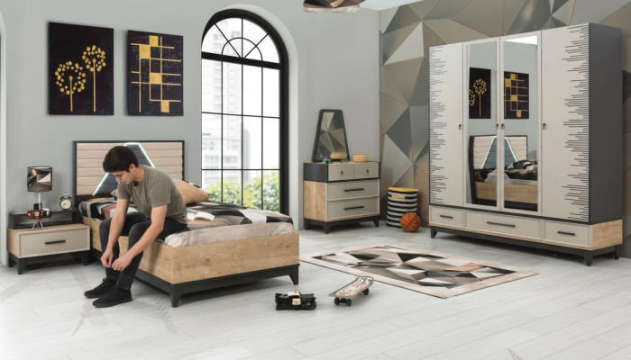 Children's room set bed children's bed brown wood youth bed 5-piece set