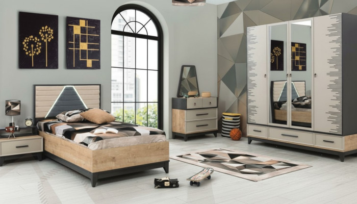 Children's room set bed children's bed brown wood youth bed 5-piece set