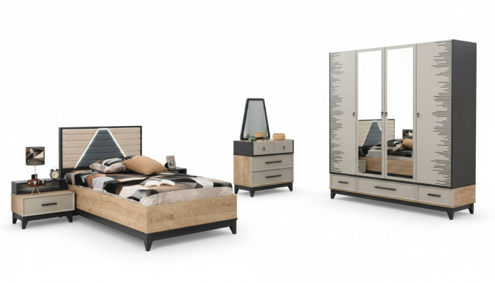 Children's room set bed children's bed brown wood youth bed 5-piece set