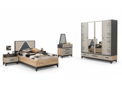 Children's room set bed children's bed brown wood youth bed 5-piece set