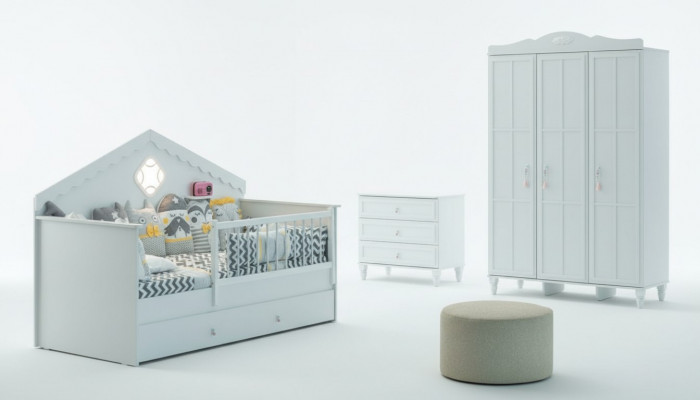 Crib set children's playpen bed white wood set 3-piece