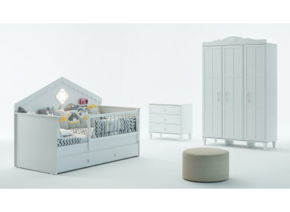 Crib set children's playpen bed white wood set 3-piece