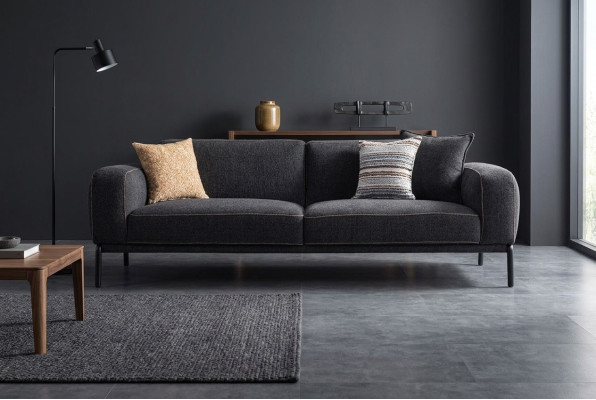 Elegant upholstered sofa, 3-seater couch, three-seater gray fabric modern upholstered sofa
