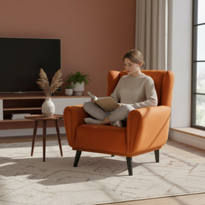 Single armchair 1-seater fabric armchair orange design club chair modern