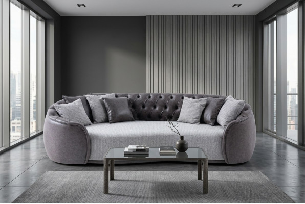 Timeless Elegance Chesterfield Three-Seater Sofa 3-Seater Gray Fabric Sofa Fabric Upholstered Sofa