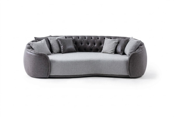 Timeless Elegance Chesterfield Three-Seater Sofa 3-Seater Gray Fabric Sofa Fabric Upholstered Sofa