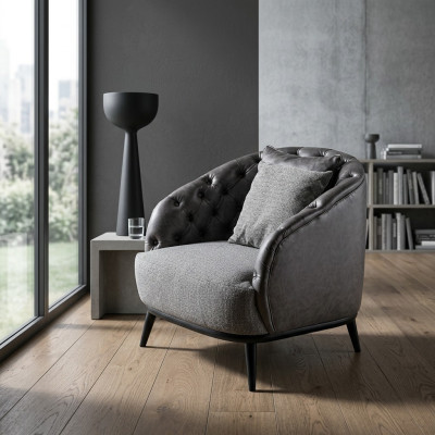 Designer Armchair Single-Seater 1-Seater Fabric Armchair Gray Design Chesterfield