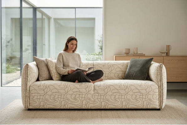 Three-seater sofa 3-seater beige fabric sofa fabric modern upholstered sofa new