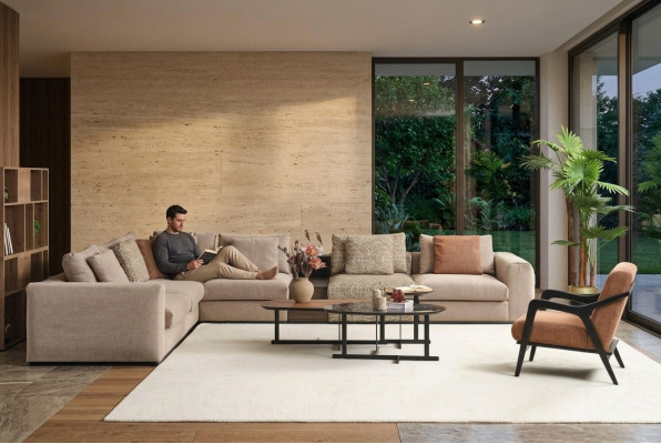 Corner sofa L-shape large living landscape sofa beige modern upholstered sofa