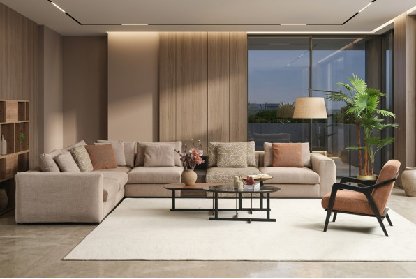Corner sofa L-shape large living landscape sofa beige modern upholstered sofa