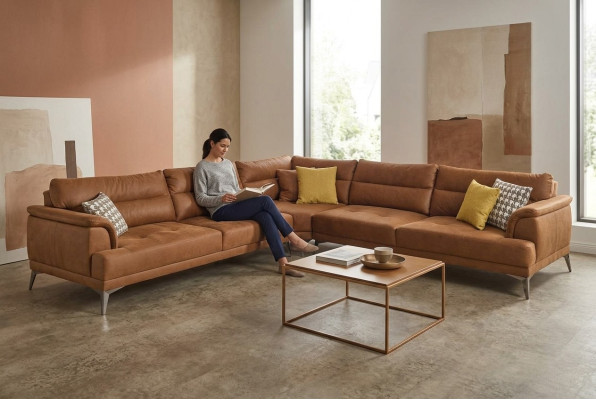 Upholstered Sofa Corner Sofa L Shape Large Living Landscape Sofa Brown Modern
