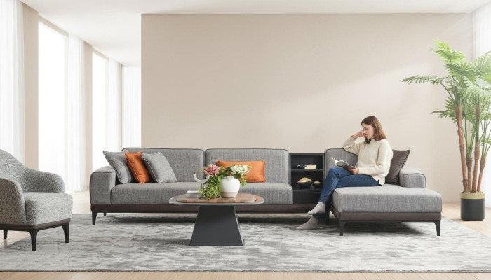Corner sofa landscape couch L shape large sofa gray modern upholstered sofa