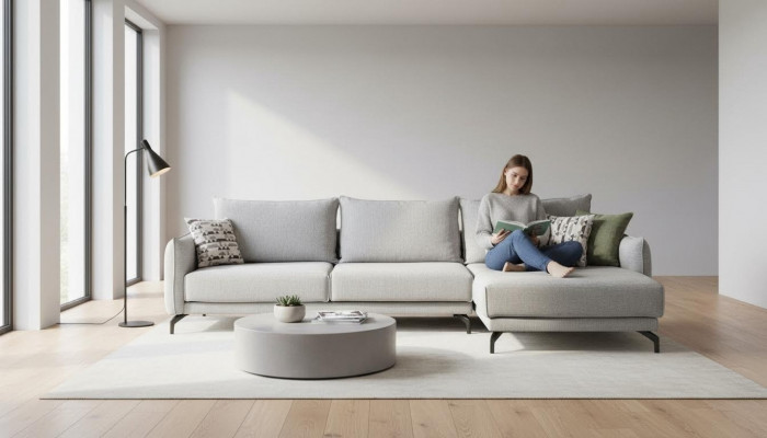 Corner-shaped sectional couch, large sofa, gray modern upholstered sofa