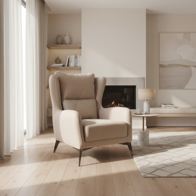 Luxury Armchair Single-Seater 1 Seater Fabric Armchair Beige Living Room Modern