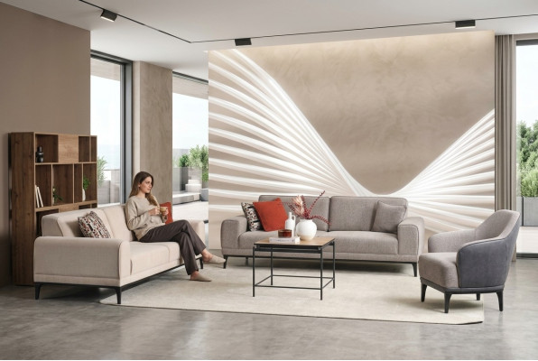 Sofa set three-seater, single-seater armchair, sofa fabric gray fabric sofa set 3+3+1