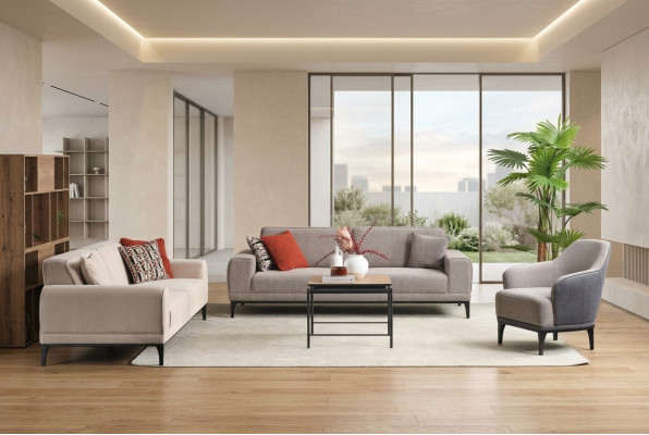 Sofa set three-seater, single-seater armchair, sofa fabric gray fabric sofa set 3+3+1