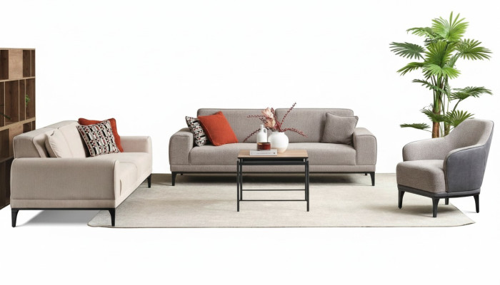 Sofa set three-seater, single-seater armchair, sofa fabric gray fabric sofa set 3+3+1