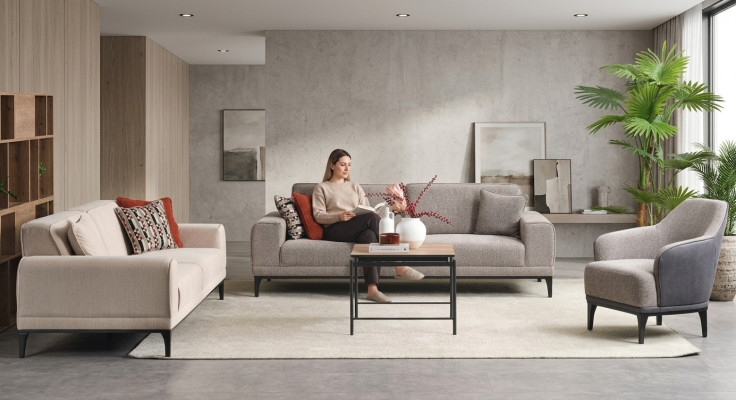 Three-seater suite, two-seater armchair sofa, gray fabric sofa set 3+2+1