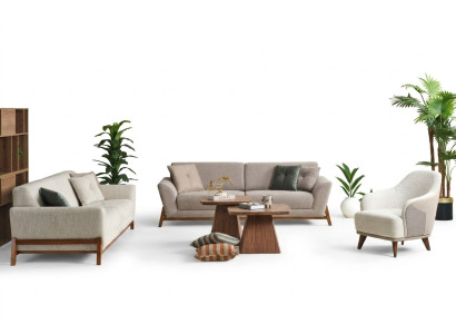 Group couch three-seater armchair sofa fabric beige fabric sofa set 3-piece 3+3+1