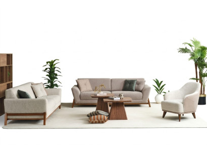 Couch set three-seater armchair sofa fabric beige fabric sofa set 4-piece 3+3+1+1