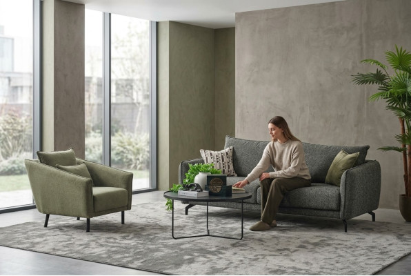 Living room suite sofa set three-seater armchair gray fabric sofa set 3+1 seater