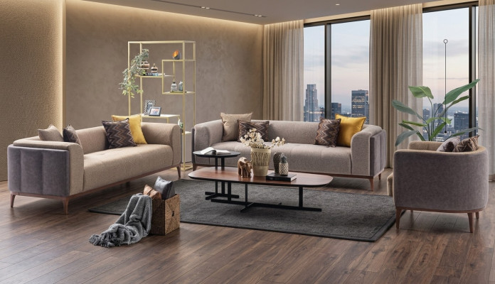 Three-seater four-seater armchair sofa fabric beige fabric sofa set 4+3+1