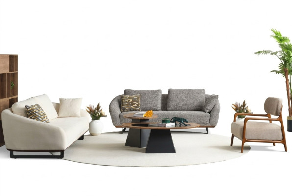 Couch set three-seater armchair sofa fabric beige fabric sofa set gray 3+3+1