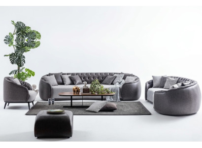 Luxury Villa Furniture Grey Chesterfield Sofa Set Fabric Couches Textile 4+3+1