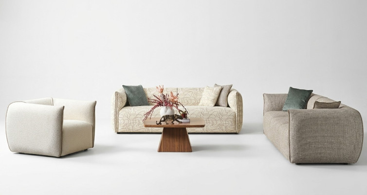 Three-seater sofa set armchair sofa fabric beige fabric sofa four-seater 4+3+1