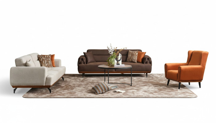 Three-seater couch set armchair sofa fabric 4-piece fabric sofa multicolored 3+3+1+1